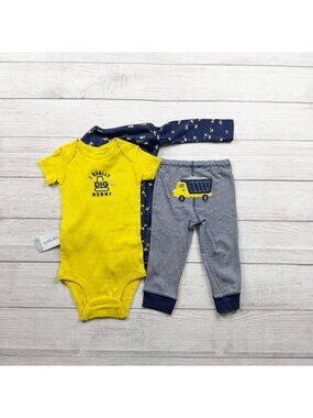 Carter’s Baby Boys 3 Piece Outfit Set Yellow Navy Dump Truck NWT 9-12 Months